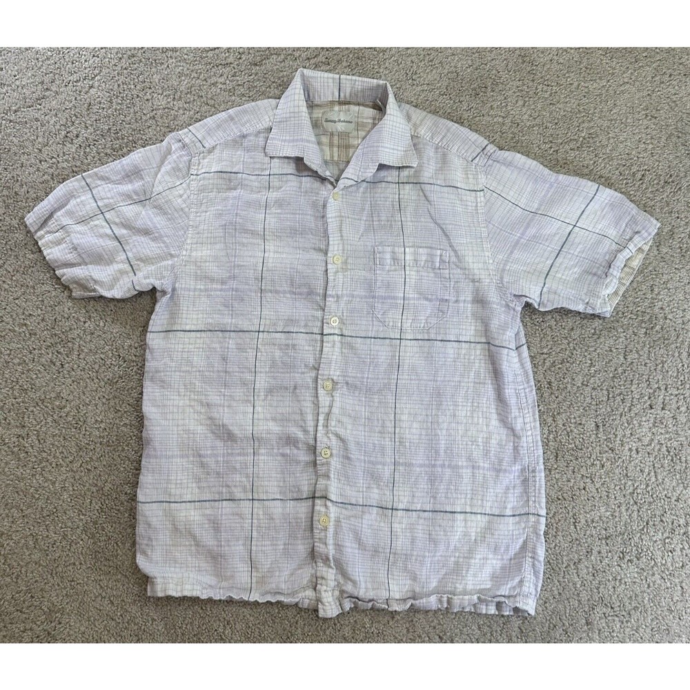 Tommy Bahama Hawaiian Shirt Men’s Small Short Sleeve Button Up 100% Linen Plaid
